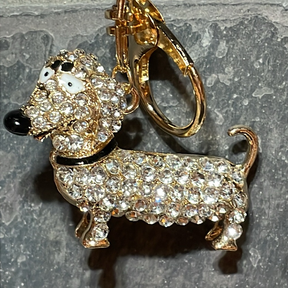 NWT Dog keychain/purse charm with clear rhinestones and gold accents it sparkles